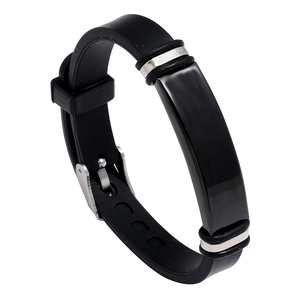 Bracelet pour Hommes en Acier Inoxydable et Silicone Bracelet en Caoutchouc Noir Réglable Bijoux Sportifs Cadeau