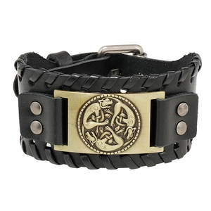 Vintage Viking Men Leather Bracelet Woven Cattle Leather Cuff With Celtic Knot Wolf Tree Of Life Alloy Metal Plate Punk Jewelry
