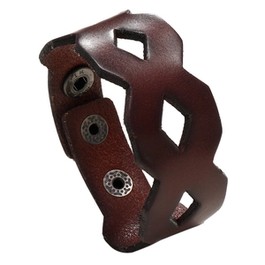Vintage Punk Wide Cowhide Leather Hollow Out Bracelet For Men Women Adjustable Metal Buckle Goth Hip Hop Jewelry Cuff Bangle