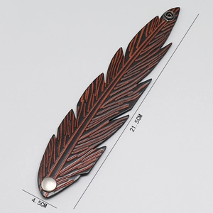 Retro distressed black leather feather bracelet with orange embossing for men