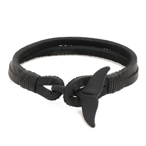 Men Braided Cowhide Leather Bracelet With Whale Tail Hook Black Nautical Fashion Wristband Minimalist Cord Bracelet For Men Jewelry