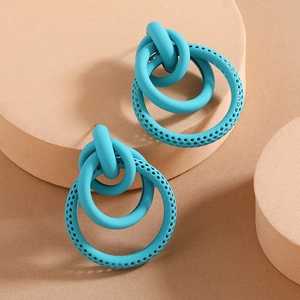 Sky blue matte oversized triple interlocking circle drop earrings for women stylish jewelry