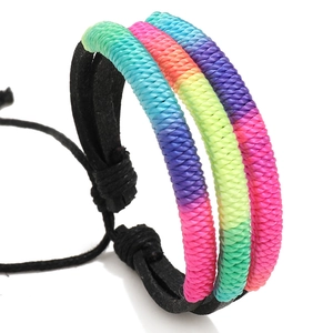 Bracelet en Cuir Arc-en-Ciel Tressé à la Main Pour Hommes Femmes Ajustable Ethnique Cordon Ciré Nylon Bijoux Cadeau