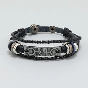 Punk black leather multi-layer wrap bracelet with gender symbol and adjustable snap buttons