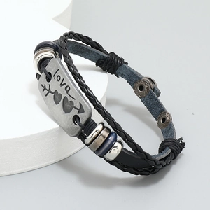 Retro multi-layer braided leather bracelet with heart arrow and love engraving