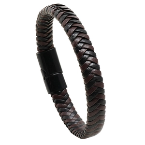 Bracciale in Pelle Intrecciata a Mano per Uomo Moda Retro Cinturino Intrecciato Bicolore Con Chiusura Magnetica Gioielli