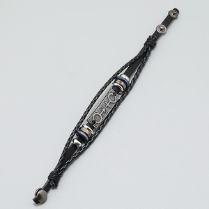 Adjustable black multilayer leather bracelet with Mars and Venus symbols on metal plate