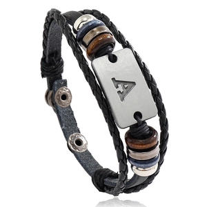 Vintage Multilayer Braided Leather Bracelet Letter A Metal Plate Adjustable Punk Style Wrap Bracelet Men Fashion Jewelry