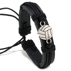 Handgeweven Kunstleer Legering Volleybal Fan Armband Punk Sport Verstelbaar Heren Dames Sieraden Cadeau Zwart