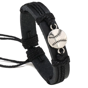 Bracelet en Cuir Artificiel Tressé à la Main avec Élément de Baseball en Alliage Bracelet Sport Réglable pour Hommes Femmes