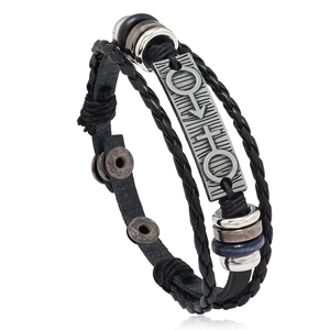 Punk Minimalist Multi-layer Woven Leather Bracelet For Couples Black Alloy Metal Gender Symbol Adjustable Bangle Jewelry