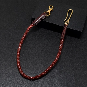 Retro braided leather trouser chain with brass swivel lobster clasp and S-hook