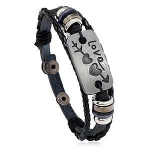 Retro Punk Braided Leather Bracelet For Men Women Unisex Love Heart Arrow Multi-layer Alloy Plate Charm Cuff Bracelet Jewelry