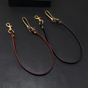 Vintage leather wallet chain with brass lobster clasps in black and brown styles