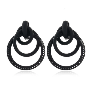 Exaggerated Geometric Hoop Earrings For Women Matte Lacquer Metal Triple Nested Circle Drop Earrings Fashion Statement Jewelry