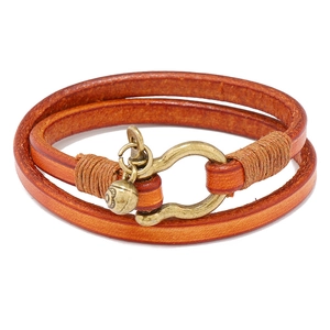 Vintage Double Wrap Cowhide Leather Bracelet For Men Retro Horseshoe Buckle Alloy Charm Unisex Punk Style Wristband Jewelry