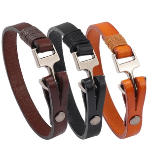 Men Retro Cowhide Leather Bracelet Alloy Boat Anchor Hook Minimalist Handmade Braided Wrap Fashion Jewelry Hand Accessories