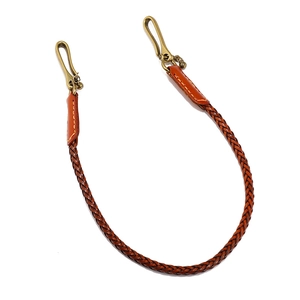 Chaîne de pantalon rétro en cuir marron tressé à la main avec crochets en métal bronze