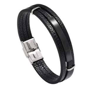 Men's Multilayer PU Leather Bracelet Stainless Steel Buckle Black Braided Cord Wristband Minimalist Fashion Jewelry For Men