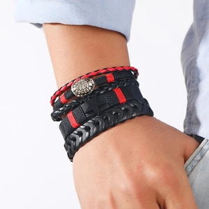 Handmade multilayer leather bracelet set for men featuring a turtle charm and star detail