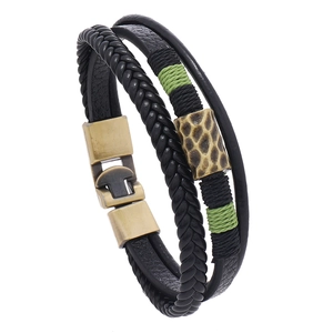 Vintage Multi-layer Braided Artificial Leather Bracelet For Men Women Alloy Hammered Punk Style Handwoven Bangle Jewelry