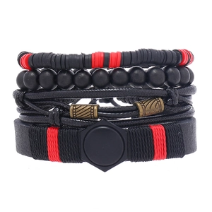 Bracelet Multicouche en Cuir Artificiel Punk Bohémien Tissé à la Main Alliage Géométrique Charme Bijoux pour Unisexe