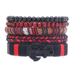 Bohemian PU Leather Bracelet Anchor Pendant Multilayer Handmade Adjustable Punk Jewelry For Men Women Braided Wristband