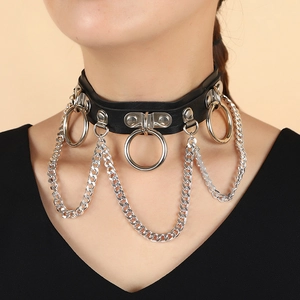 Collier Ras de Cou Punk Gothique en Cuir PU pour Femmes Anneau en O Chaîne en Métal Réglable Bijoux Rock Harajuku