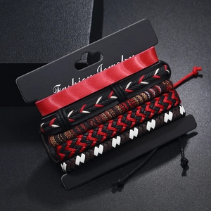Set of 5 bohemian woven leather friendship bracelets with adjustable drawstring closure