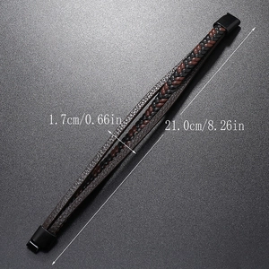 Men's retro braided leather bracelet in black and brown with black matte metal clasp