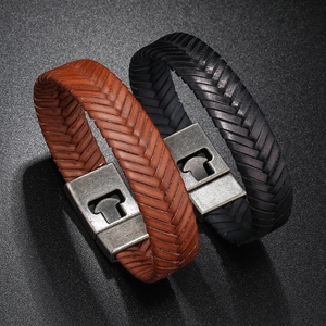 Men's retro braided leather bracelets with vintage bronze magnetic clasps in black and brown