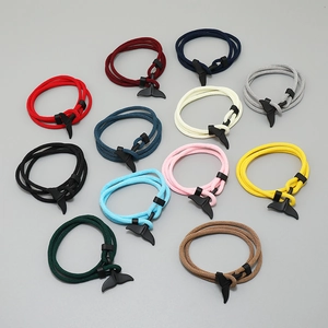 Nautical whale tail braided bracelets in multiple colors with matte black charms