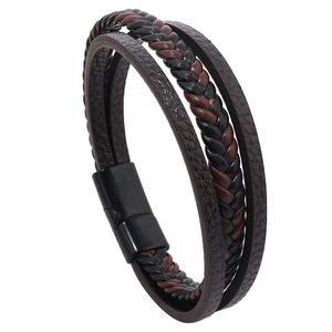 Vintage Multi Layer Braided PU Leather Bracelet For Men Women Unisex Black Brown Wrap Bracelet With Alloy Magnetic Clasp Punk Wristband
