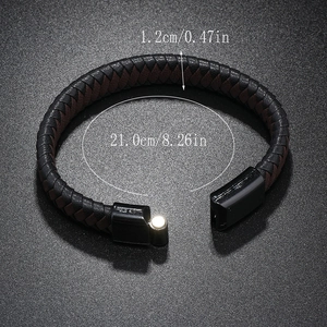 Men's retro braided multilayer leather bracelet with black and brown woven texture