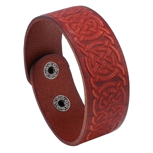 Vintage Cowhide Leather Bracelet For Men Women Celtic Knot Embossed Ethnic Punk Style Adjustable Snap Button Wristband Jewelry