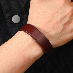 Vintage dark brown leather wide cuff bracelet for men with smooth polished finish