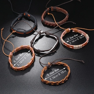 Handmade multilayer leather bracelets in assorted colors with adjustable size display