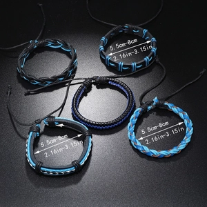 Adjustable multi-layer braided leather bracelet set showing 5.5cm to 8cm diameter range