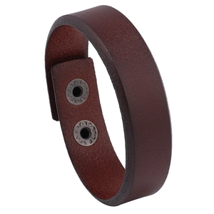 Men Retro Punk Cowhide Leather Bracelet With Iron Snap Button Adjustable Wrap Cuff Bangle Simple Fashion Accessory