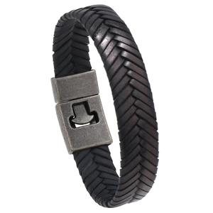 Vintage Woven Artificial Leather Bracelet For Men Minimalist Alloy Magnetic Clasp Industrial Style Braided Wristband Jewelry Gift