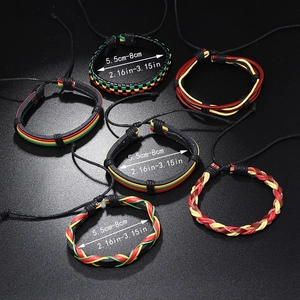 Lot de 6 bracelets tressés en cuir style reggae jamaïcain avec cordon ajustable