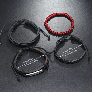 Ensemble de 4 bracelets ajustables en cuir tressé à la main avec croix et perles