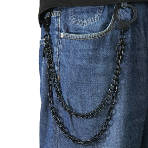 Cool punk style double layer handcuff metal waist chain in matte black for jeans