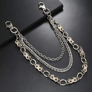 Three-layer silver metal pants chain with biker link and lobster clasps for punk style