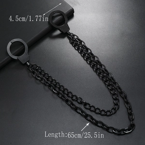 Cool punk style matte black double handcuff pant chain for men and women 65cm