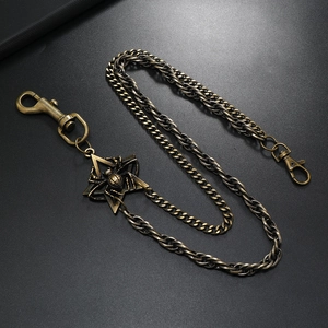 Double-layered hip hop pants chain with spider star pendant in antique bronze finish