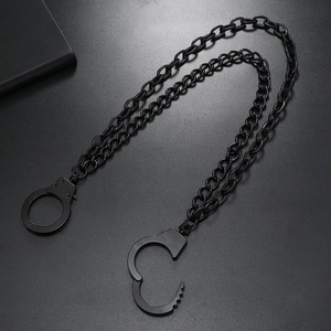 Cool matte black handcuff link chain belt for men and women in punk hip-hop style
