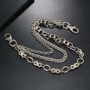 Three-layer punk silver chain with lobster clasps for jeans and streetwear accessory