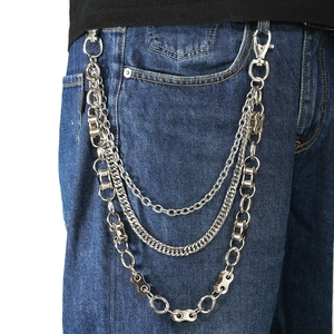 Triple layer silver punk waist chain with heavy metal links for jeans and street wear