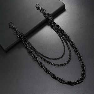 Three-layer black punk metal waist chain with spring clips for jeans and skirts